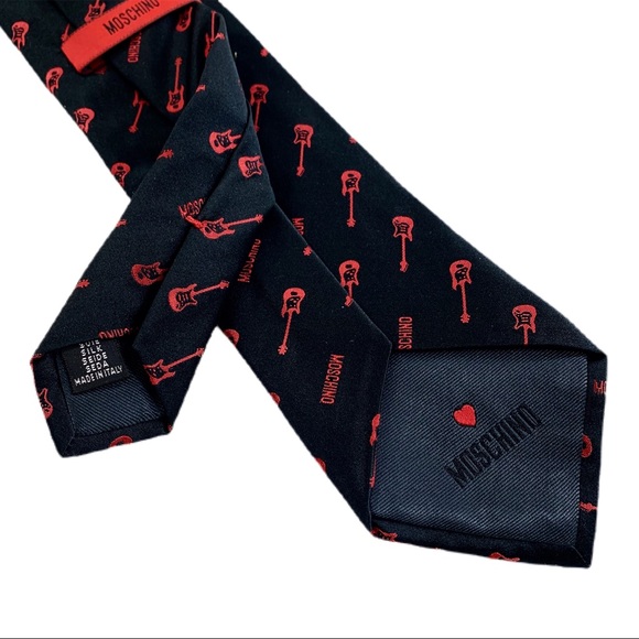 Moschino Mens Black & Red Guitar Designer Silk Tie - Picture 6 of 6